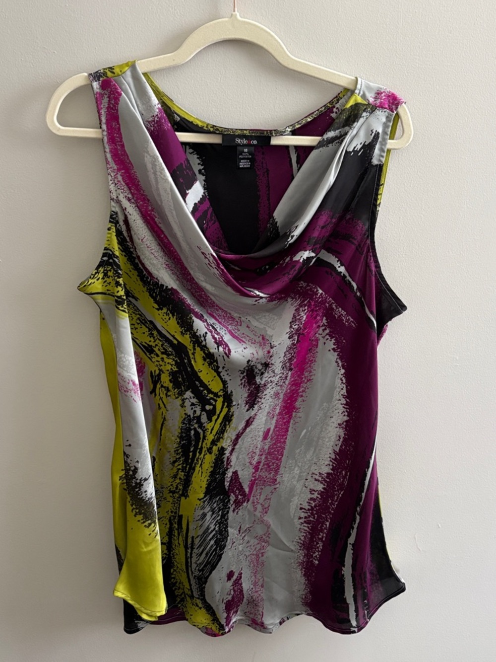 Style & Co. Magenta, Gray & Yellow Cowl Neck Sleeveless Top